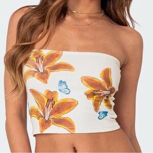 Ediketed Tiger Lily Print Cotton Tube Top